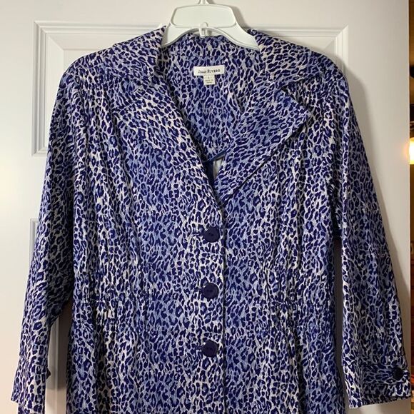 Joan Rivers size large jacket/fitted top blue & white animal print - Picture 1 of 10